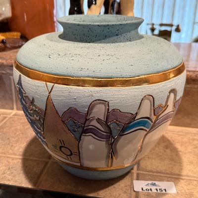 Sale Photo Thumbnail #506: wide pot with blue/gold/white colors