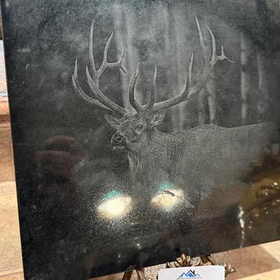 Ceramic black elk themed tile on stand