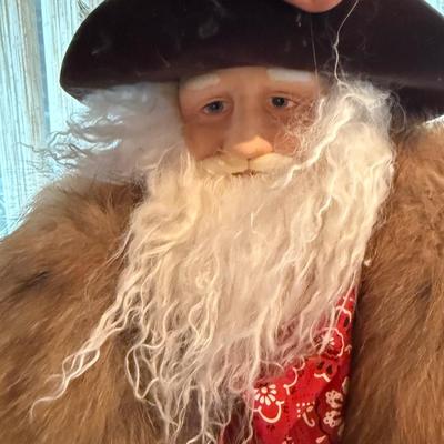 Western Mountain Man Santa Figure 31”t leather/feathers with C.O.A.