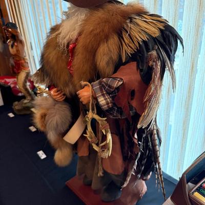Western Mountain Man Santa Figure 31”t leather/feathers with C.O.A.