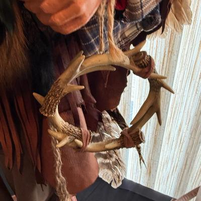 Western Mountain Man Santa Figure 31”t leather/feathers with C.O.A.