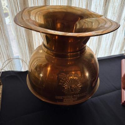Vintage Redskin Brand Chewing Tobacco cut plug Brass Spittoon