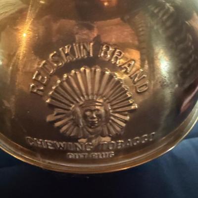 Vintage Redskin Brand Chewing Tobacco cut plug Brass Spittoon
