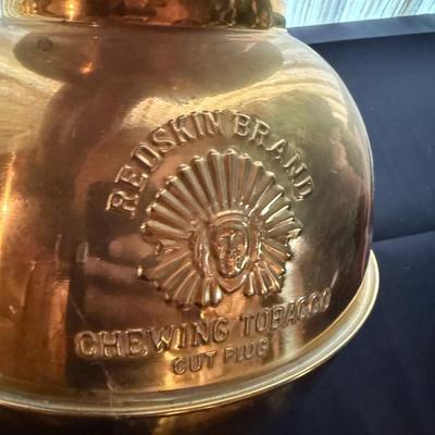 Vintage Redskin Brand Chewing Tobacco cut plug Brass Spittoon