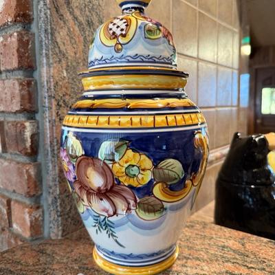 Italian hand painted decorative canister and lid