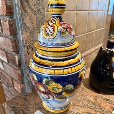 Italian hand painted decorative canister and lid