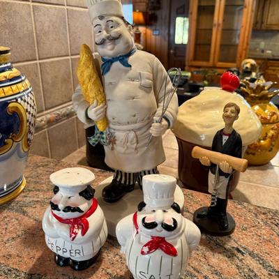 Collection of Chef Themed items - salt & pepper/figure