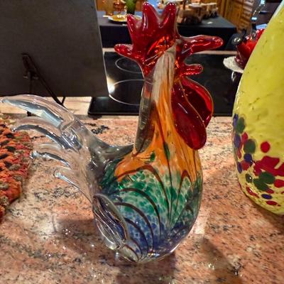 2 Hand Blown Glass Roosters