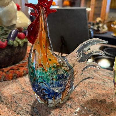2 Hand Blown Glass Roosters