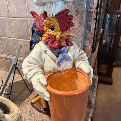 Decorative tall ceramic rooster chef piece