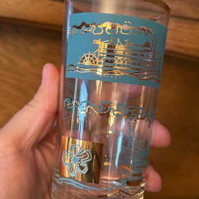 Vintage Barware glasses with steamboat themed 3 sizes