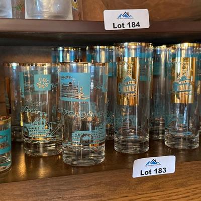 Vintage Barware glasses with steamboat themed 3 sizes