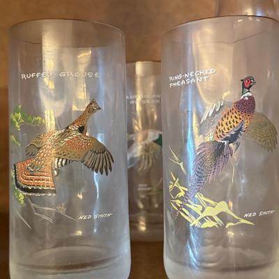 Vintage Ned Smith Duck Themed Punchbowl & Glass Set