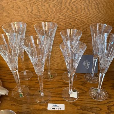 Group of 8 Waterford tall champagne flutes