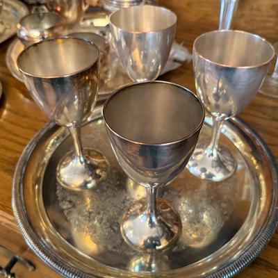 Lot of Silver plated items 5 Trays, 3 Teapots, Sugar & Creamer, cups & serving pcs.