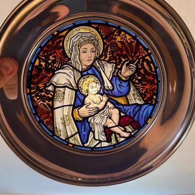 5 Stained glass & Pewter US Historical Society Christmas Plates - Great with light behind them