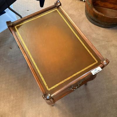 Wood & leather topped 1 drawer end table
