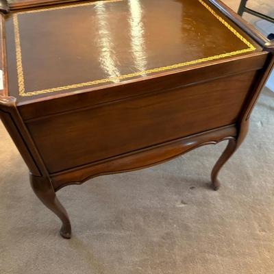 Wood & leather topped 1 drawer end table