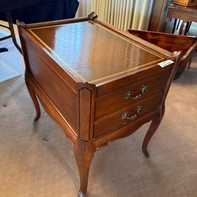 Wood & leather topped 1 drawer end table