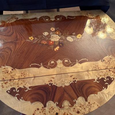 Vintage wood inlaid rolling teacart w/drop sides believe made in Italy