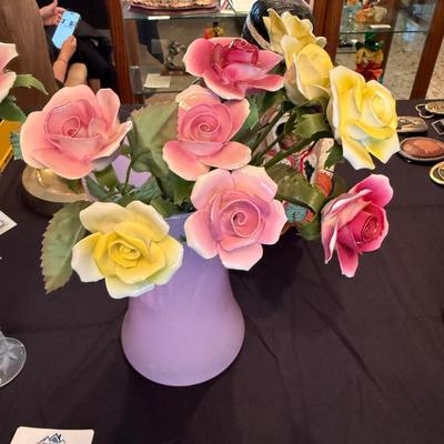 2 Vases of Decorative Ceramic Flowers