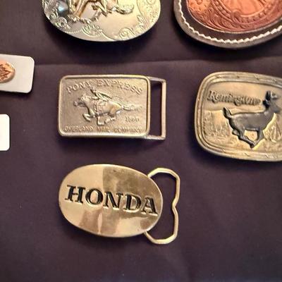 Collection of assorted Belt Buckles & 1 Belt