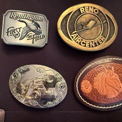 Collection of assorted Belt Buckles & 1 Belt