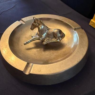 Vintage Brass Ashtray with horse centerpiece