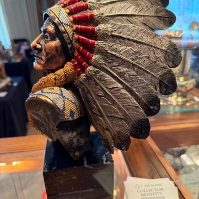 Bronze Sitting Bull Statue on marble base signed & dated 1992 - Chilmark