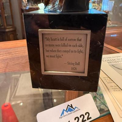 Bronze Sitting Bull Statue on marble base signed & dated 1992 - Chilmark