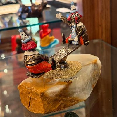 Ron Lee clowns on Seesaw/Teeter Totter signed & dated piece on stone