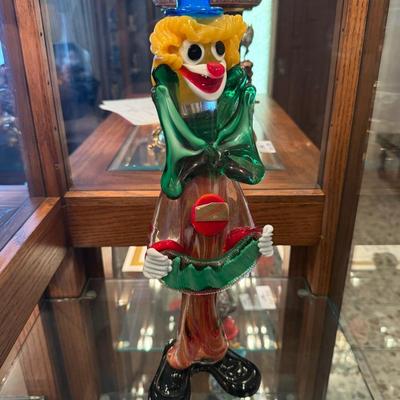 Handblown 16”t glass clown by Murano