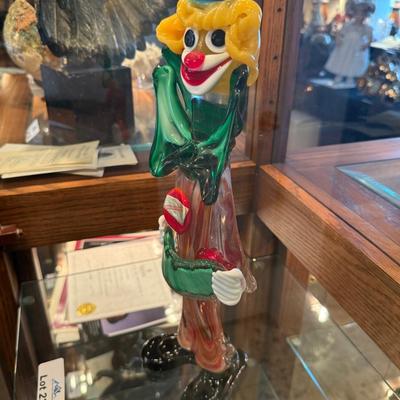 Handblown 16”t glass clown by Murano
