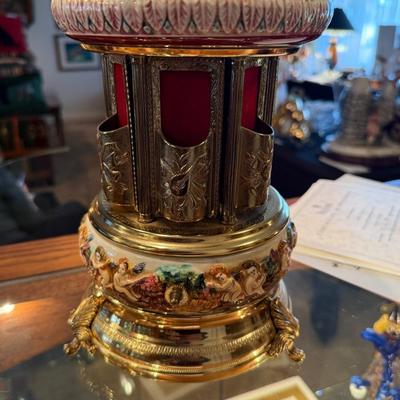 Musical Capodimonte Lipstick Music Box Carousel by Reuge - moves & opens while turning