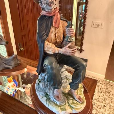 Capodimonte italian statue by DEAR - man sitting with chianti bottle
