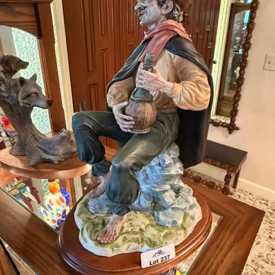 Capodimonte italian statue by DEAR - man sitting with chianti bottle