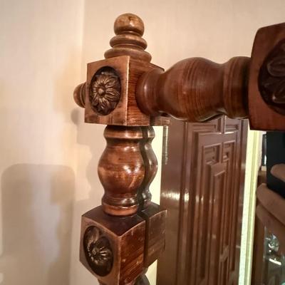 Matching vintage wood stool & wall mirror