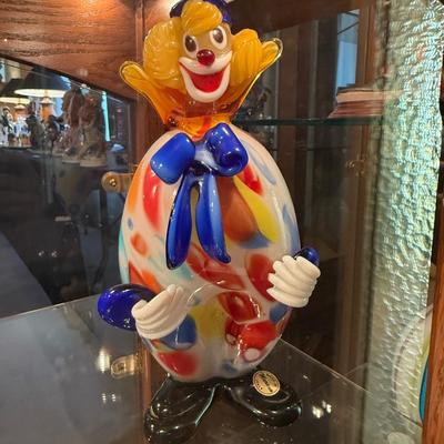 Handblown Murano glass clown about 9”t