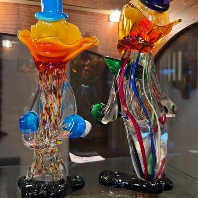 Sale Photo Thumbnail #812: both of the glass clowns as shown 10” & 9” tall glass clowns