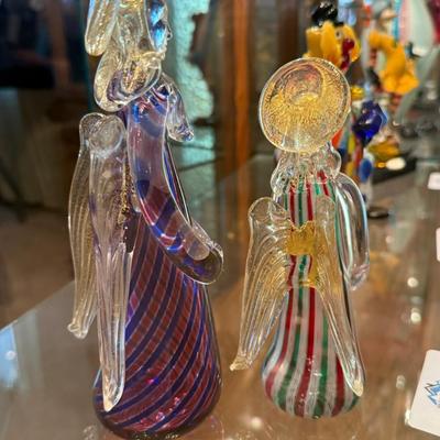 2 sizes of Hand Blown colorful Glass Angels