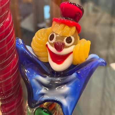 Handblown Murano Glass Clown with Red Pole
