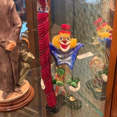 Handblown Murano Glass Clown with Red Pole