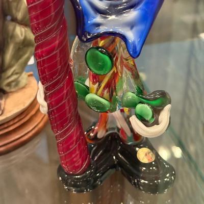 Handblown Murano Glass Clown with Red Pole