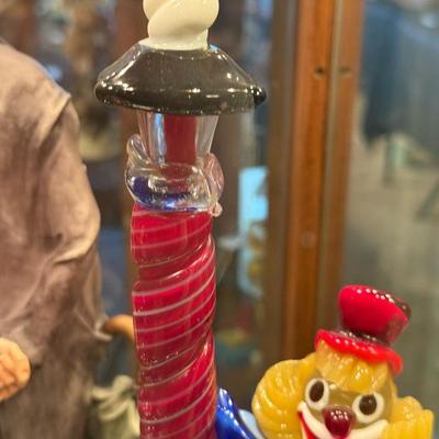 Handblown Murano Glass Clown with Red Pole