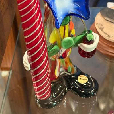 Handblown Murano Glass Clown with Red Pole