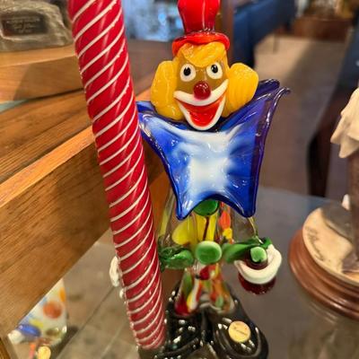 Handblown Murano Glass Clown with Red Pole