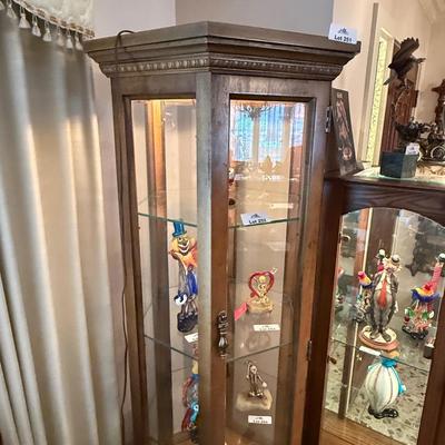 6 sided glass & wood 3 shelf lighted Curio Cabinet