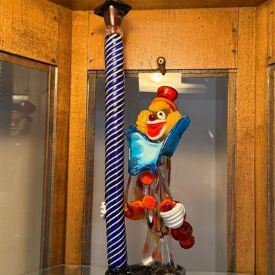 Handblown Murano Glass Clown with Blue Pole 12”