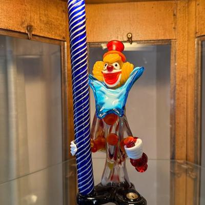 Handblown Murano Glass Clown with Blue Pole 12”