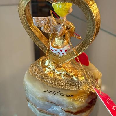 Ron Lee signed sculpture on stone Cupid in a heart